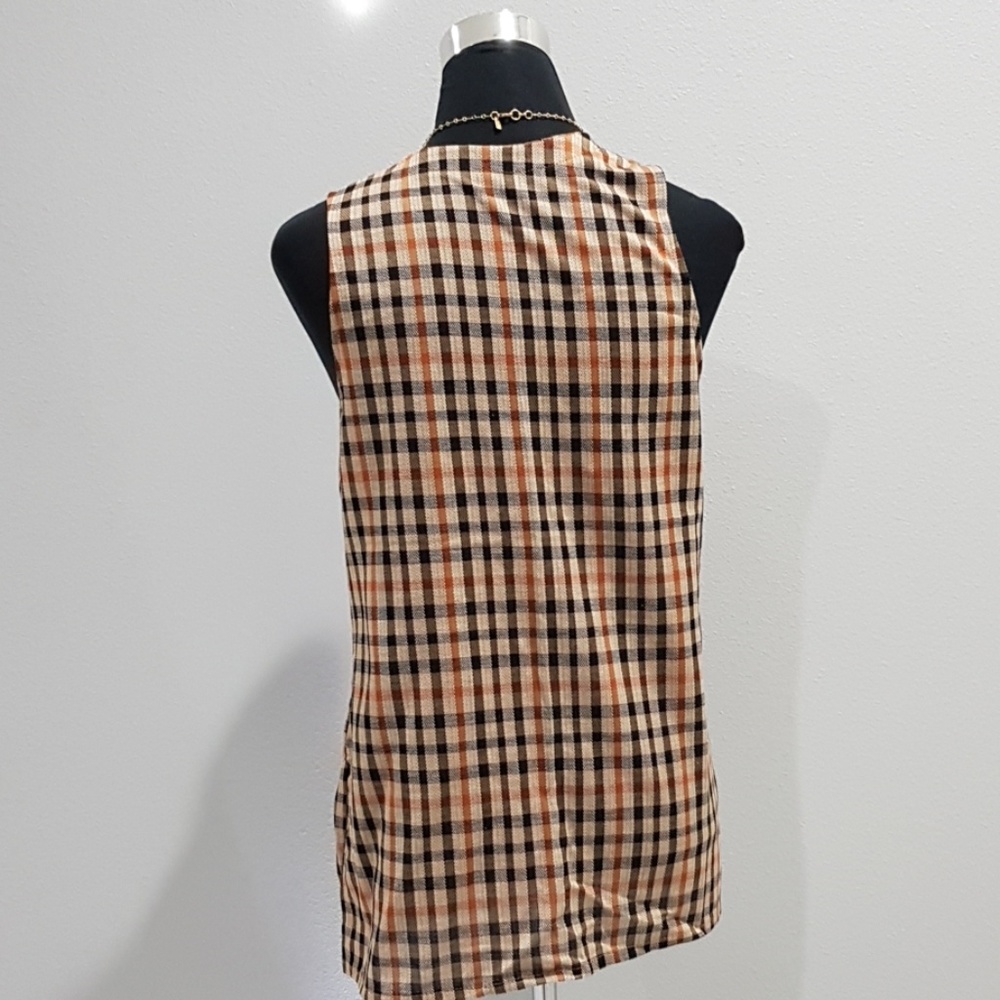 Brown Checkered Open Front Sleeveless Vest NWOT - Picture 3 of 3